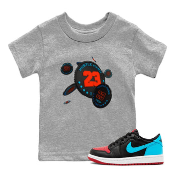 Air Jordan 1 UNC to Chicago Sneaker Match Tees Coin Drop Sneaker Tees AJ1 UNC to Chicago Sneaker Release Tees Kids Shirts Heather Grey 1