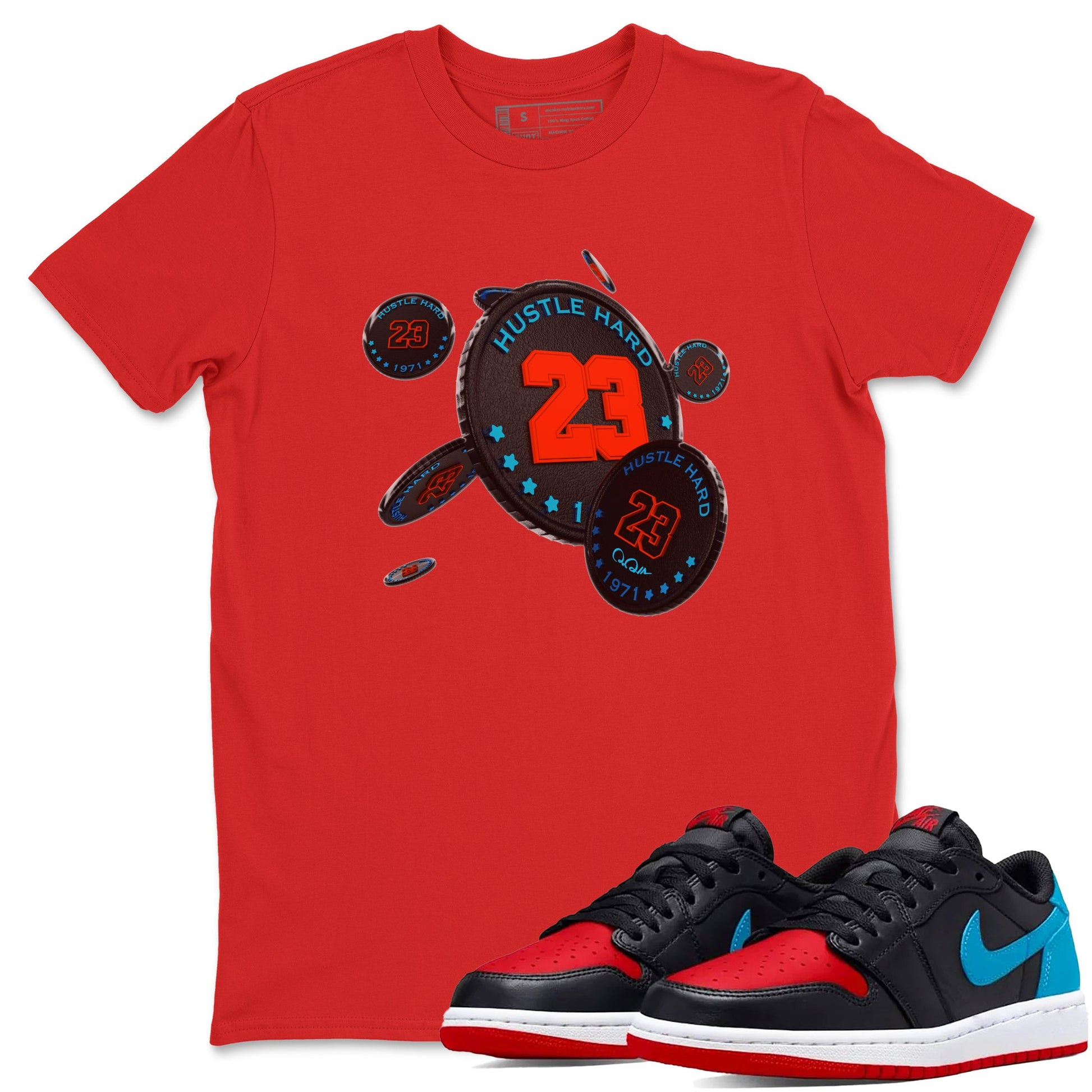 Air Jordan 1 UNC to Chicago Sneaker Match Tees Coin Drop Sneaker Tees AJ1 UNC to Chicago Sneaker Release Tees Unisex Shirts Red 1