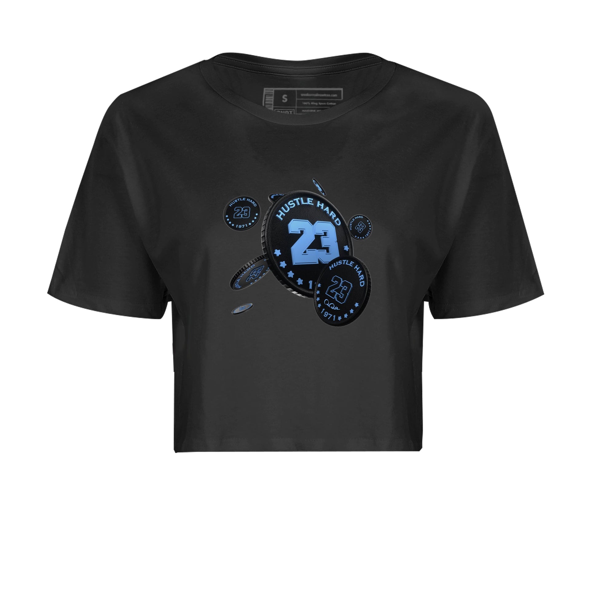 Air Jordan 1 Retro High OG UNC Toe Shirt to match Jordans Coin Drop Sneaker Tees AJ1 UNC Toe SNRT Sneaker Release Tees Crop T-Shirts Black 2
