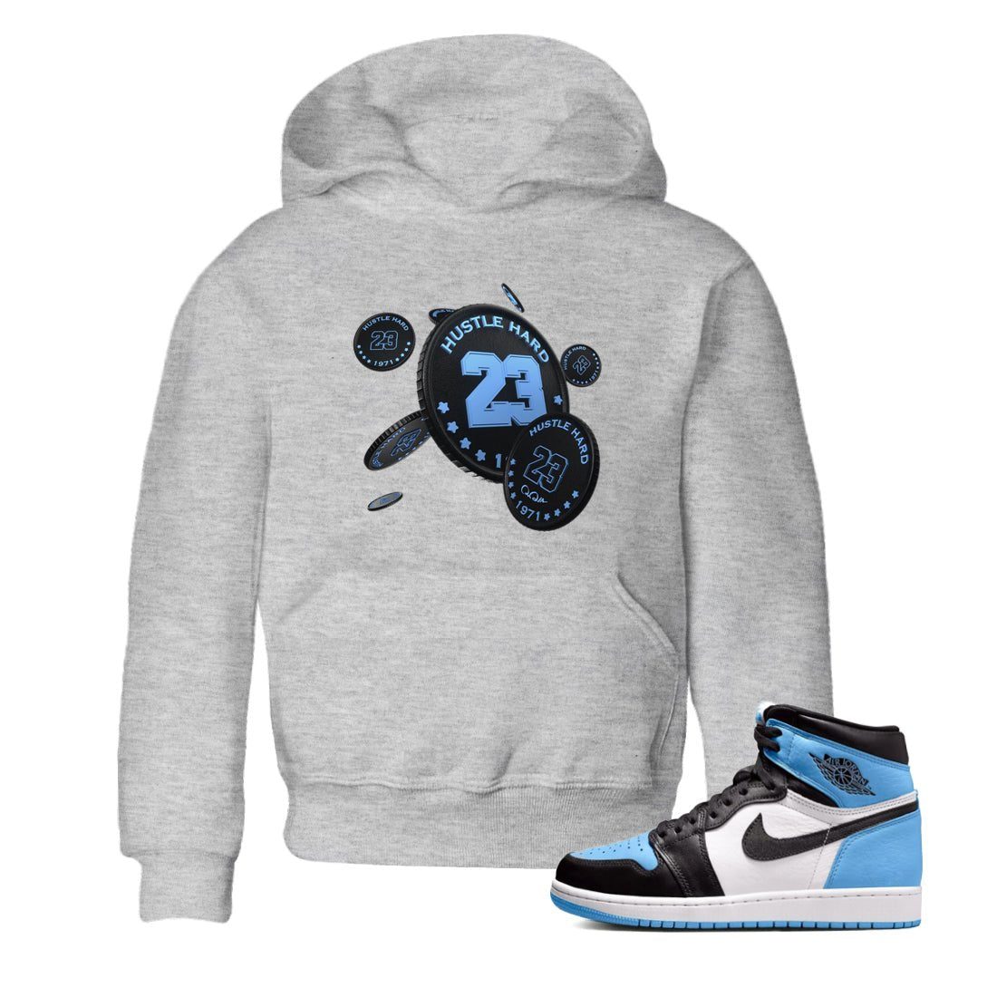Air Jordan 1 Retro High OG UNC Toe Shirt to match Jordans Coin Drop Sneaker Tees AJ1 UNC Toe SNRT Sneaker Release Tees Kids and Baby Tees Heather Grey 1
