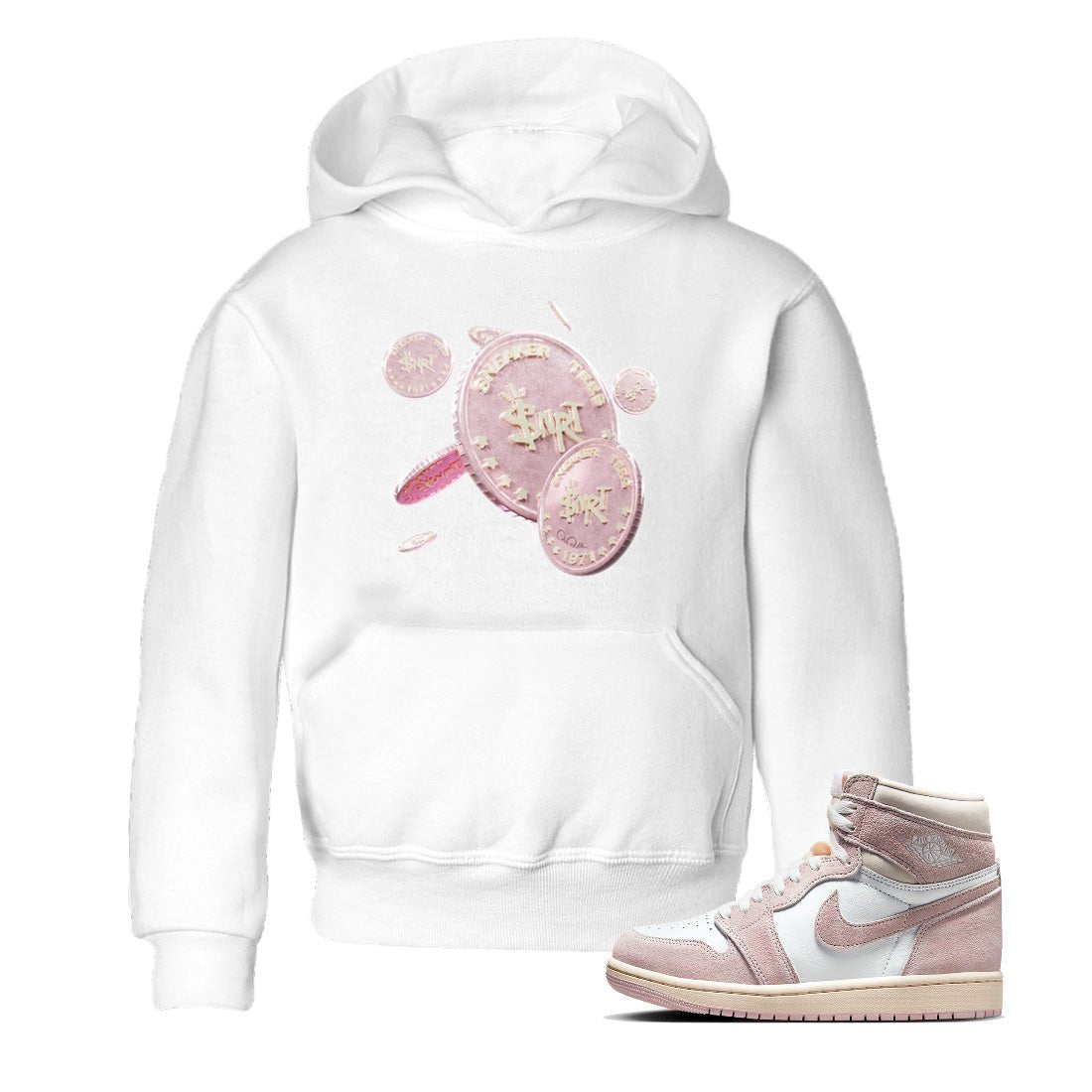 AJ1 Retro High OG Washed Pink Sneaker Match Tees Coin Drop Sneaker Tees AJ1 Retro High OG Washed Pink Sneaker Release Tees Kids Shirts White 1