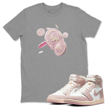 AJ1 Retro High OG Washed Pink Sneaker Match Tees Coin Drop Sneaker Tees AJ1 Retro High OG Washed Pink Sneaker Release Tees Unisex Shirts Heather Grey 1