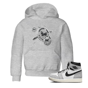 Air Jordan 1 White Cement Sneaker Match Tees Coin Drop Sneaker Tees Air Jordan 1 White Cement Sneaker Release Tees Kids Shirts Heather Grey 1