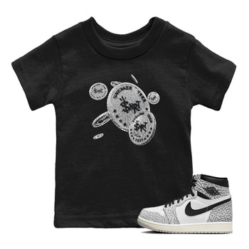 Air Jordan 1 White Cement Sneaker Match Tees Coin Drop Sneaker Tees Air Jordan 1 White Cement Sneaker Release Tees Kids Shirts Black 1