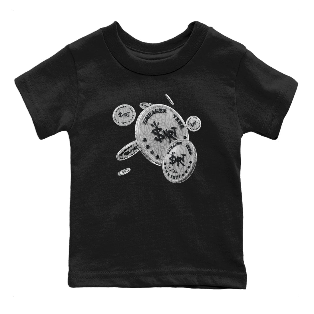Air Jordan 1 White Cement Sneaker Match Tees Coin Drop Sneaker Tees Air Jordan 1 White Cement Sneaker Release Tees Kids Shirts Black 2
