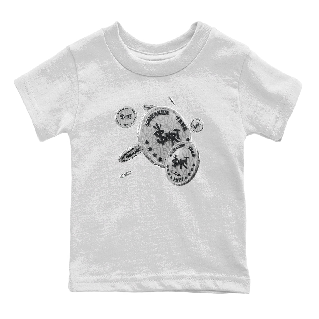 Air Jordan 1 White Cement Sneaker Match Tees Coin Drop Sneaker Tees Air Jordan 1 White Cement Sneaker Release Tees Kids Shirts White 2