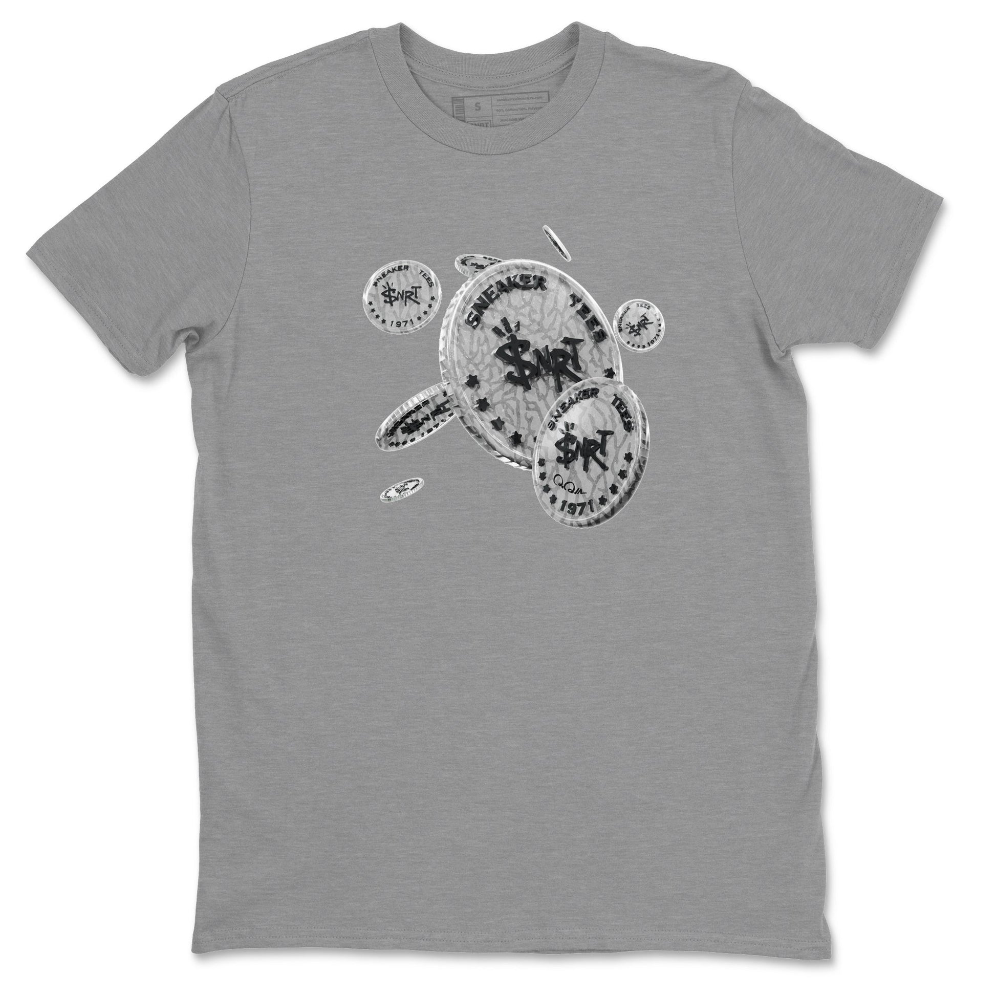 Air Jordan 1 White Cement Sneaker Match Tees Coin Drop Sneaker Tees Air Jordan 1 White Cement Sneaker Release Tees Unisex Shirts Heather Grey 2