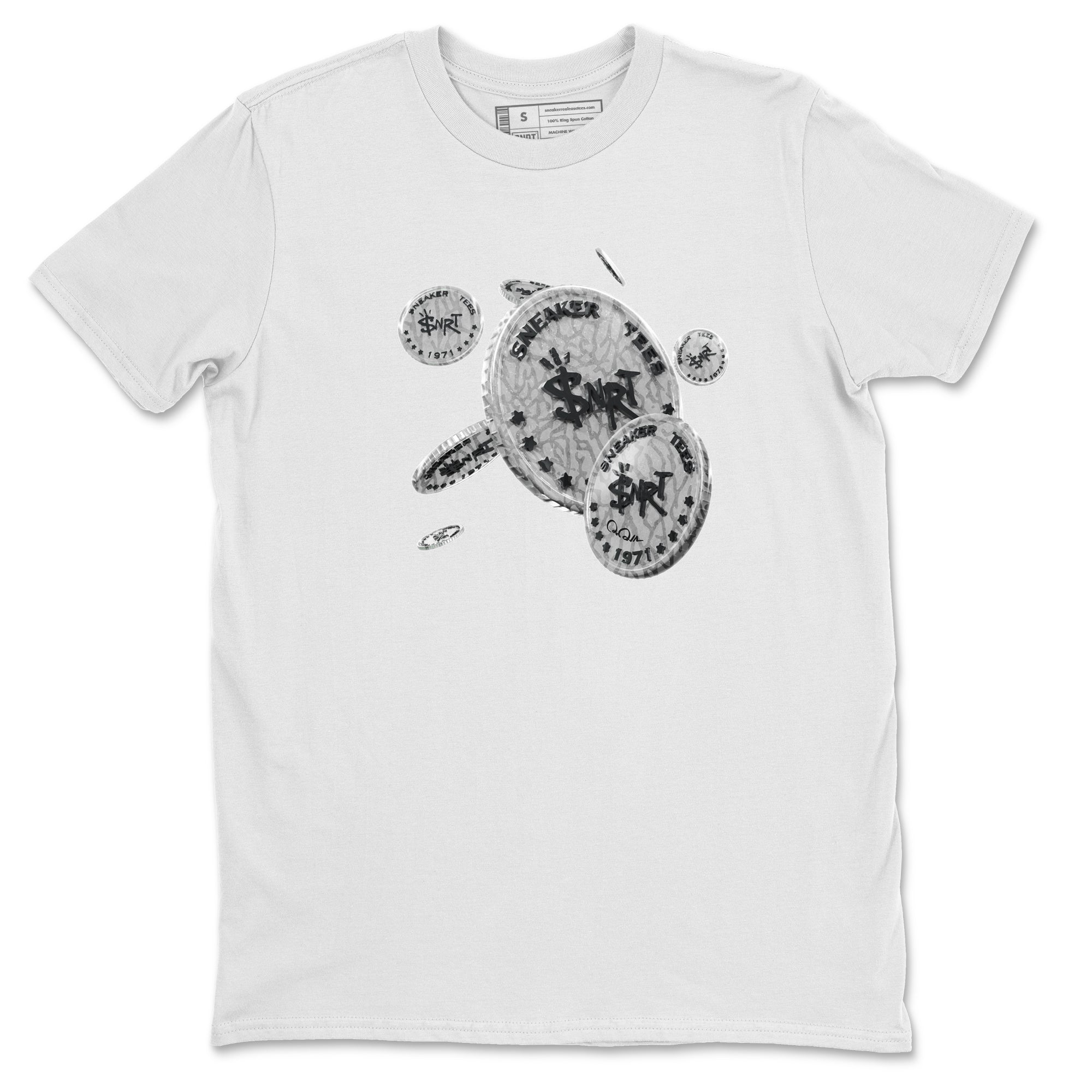 Air Jordan 1 White Cement Sneaker Match Tees Coin Drop Sneaker Tees Air Jordan 1 White Cement Sneaker Release Tees Unisex Shirts White 2