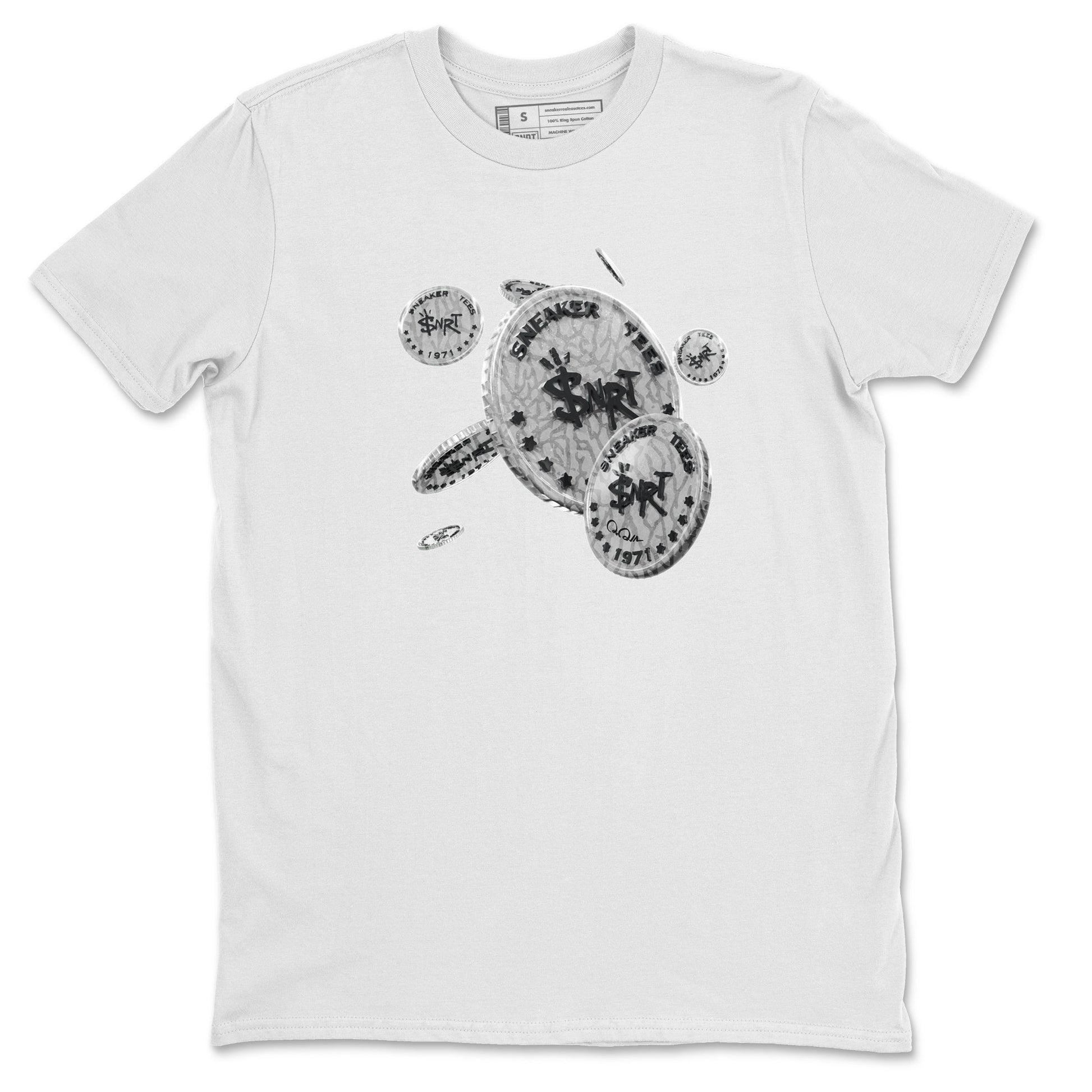 Air Jordan 1 White Cement Sneaker Match Tees Coin Drop Sneaker Tees Air Jordan 1 White Cement Sneaker Release Tees Unisex Shirts White 2