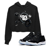 11s Space Jam shirt to match jordans Coin Drop sneaker tees Air Jordan 11 Space Jam SNRT Sneaker Release Tees Black 1 Crop T-Shirt
