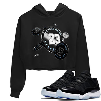 11s Black and Varsity Royal shirt to match jordans Coin Drop sneaker tees Air Jordan 11 Black/Varsity Royal SNRT Sneaker Release Tees Black 1 Crop T-Shirt