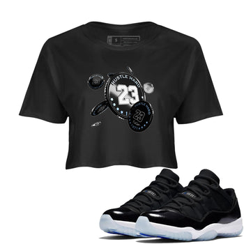 11s Black and Varsity Royal shirt to match jordans Coin Drop sneaker tees Air Jordan 11 Black/Varsity Royal SNRT Sneaker Release Tees Black 1 Crop T-Shirt