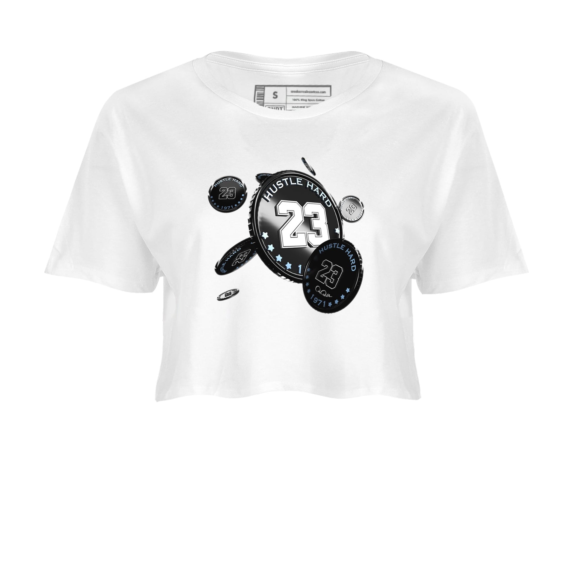 11s Space Jam shirt to match jordans Coin Drop sneaker tees Air Jordan 11 Space Jam SNRT Sneaker Release Tees White 2 Crop T-Shirt