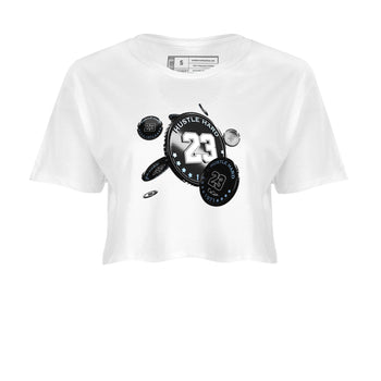 11s Black and Varsity Royal shirt to match jordans Coin Drop sneaker tees Air Jordan 11 Black/Varsity Royal SNRT Sneaker Release Tees White 2 Crop T-Shirt