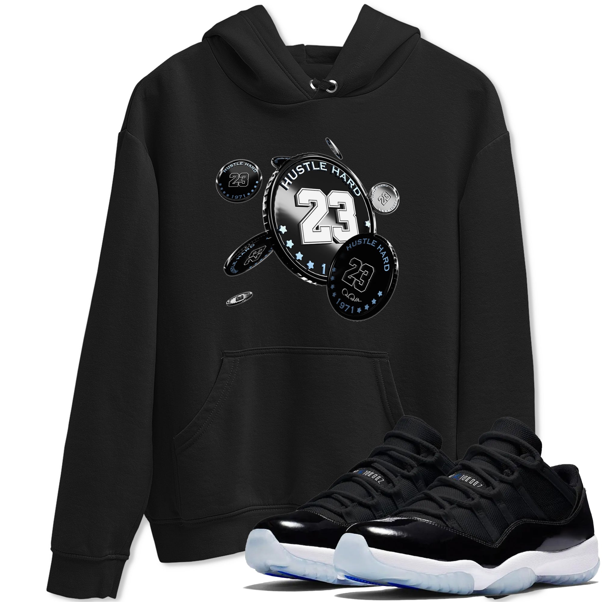 11s Black and Varsity Royal shirt to match jordans Coin Drop sneaker tees Air Jordan 11 Black/Varsity Royal SNRT Sneaker Release Tees Unisex Black 1 T-Shirt