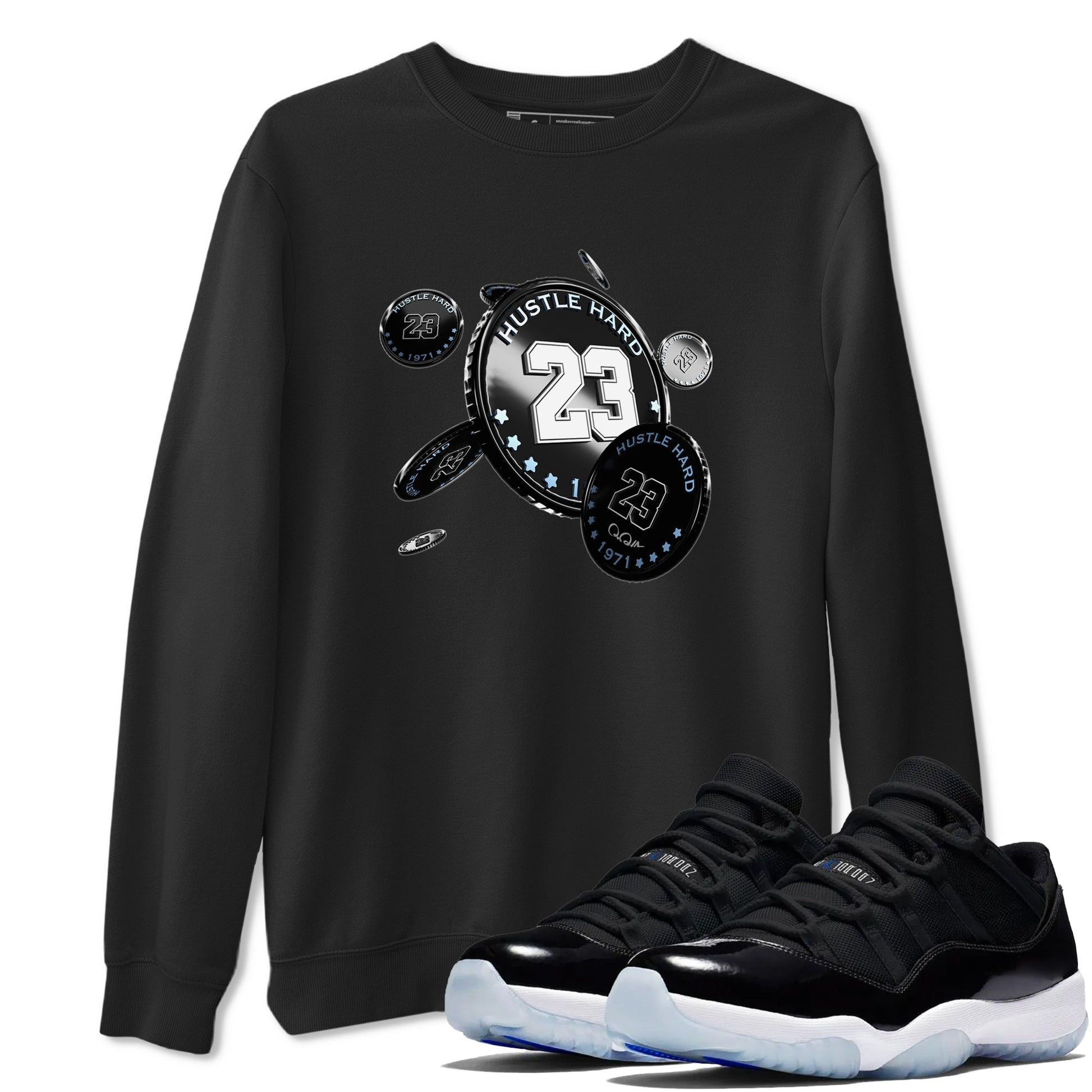 11s Black and Varsity Royal shirt to match jordans Coin Drop sneaker tees Air Jordan 11 Black/Varsity Royal SNRT Sneaker Release Tees Unisex Black 1 T-Shirt