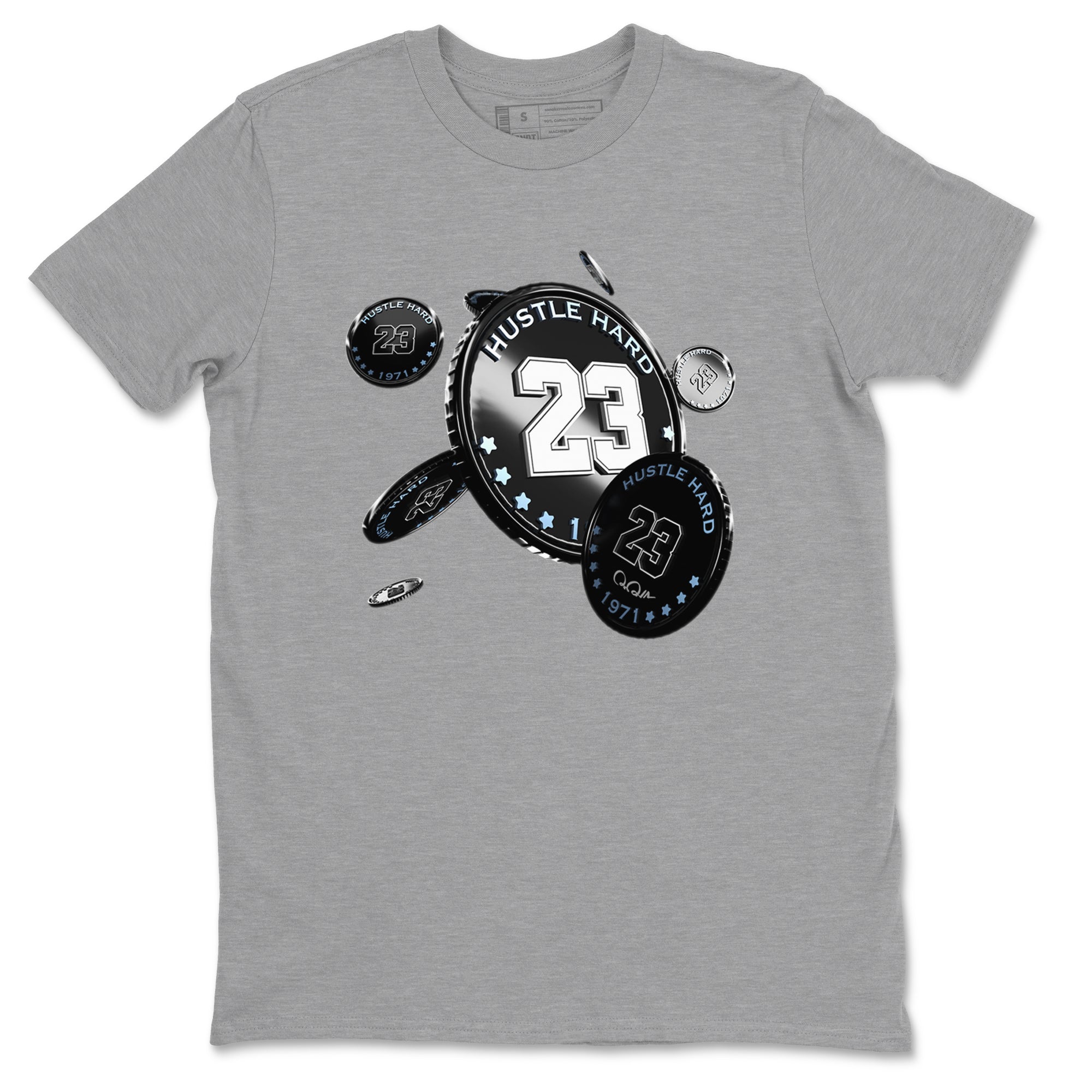 11s Black and Varsity Royal shirt to match jordans Coin Drop sneaker tees Air Jordan 11 Black/Varsity Royal SNRT Sneaker Release Tees Unisex Heather Grey 2 T-Shirt