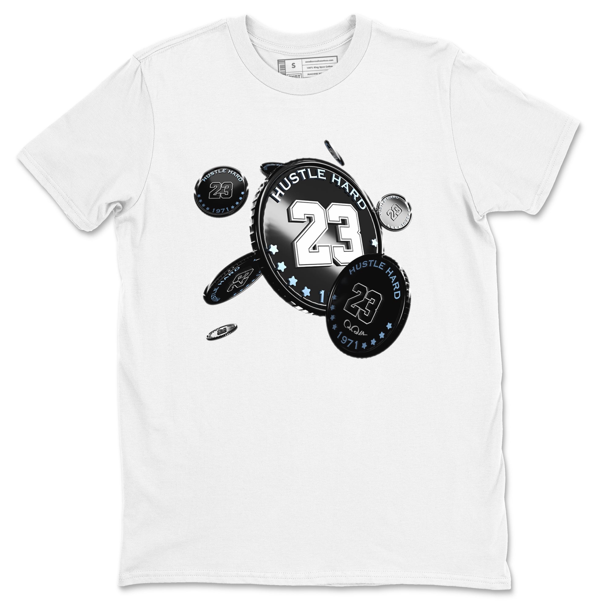 11s Black and Varsity Royal shirt to match jordans Coin Drop sneaker tees Air Jordan 11 Black/Varsity Royal SNRT Sneaker Release Tees Unisex White 2 T-Shirt