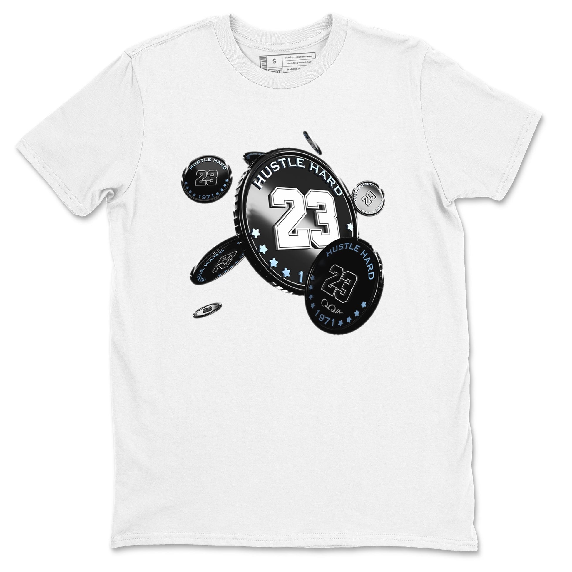 11s Black and Varsity Royal shirt to match jordans Coin Drop sneaker tees Air Jordan 11 Black/Varsity Royal SNRT Sneaker Release Tees Unisex White 2 T-Shirt