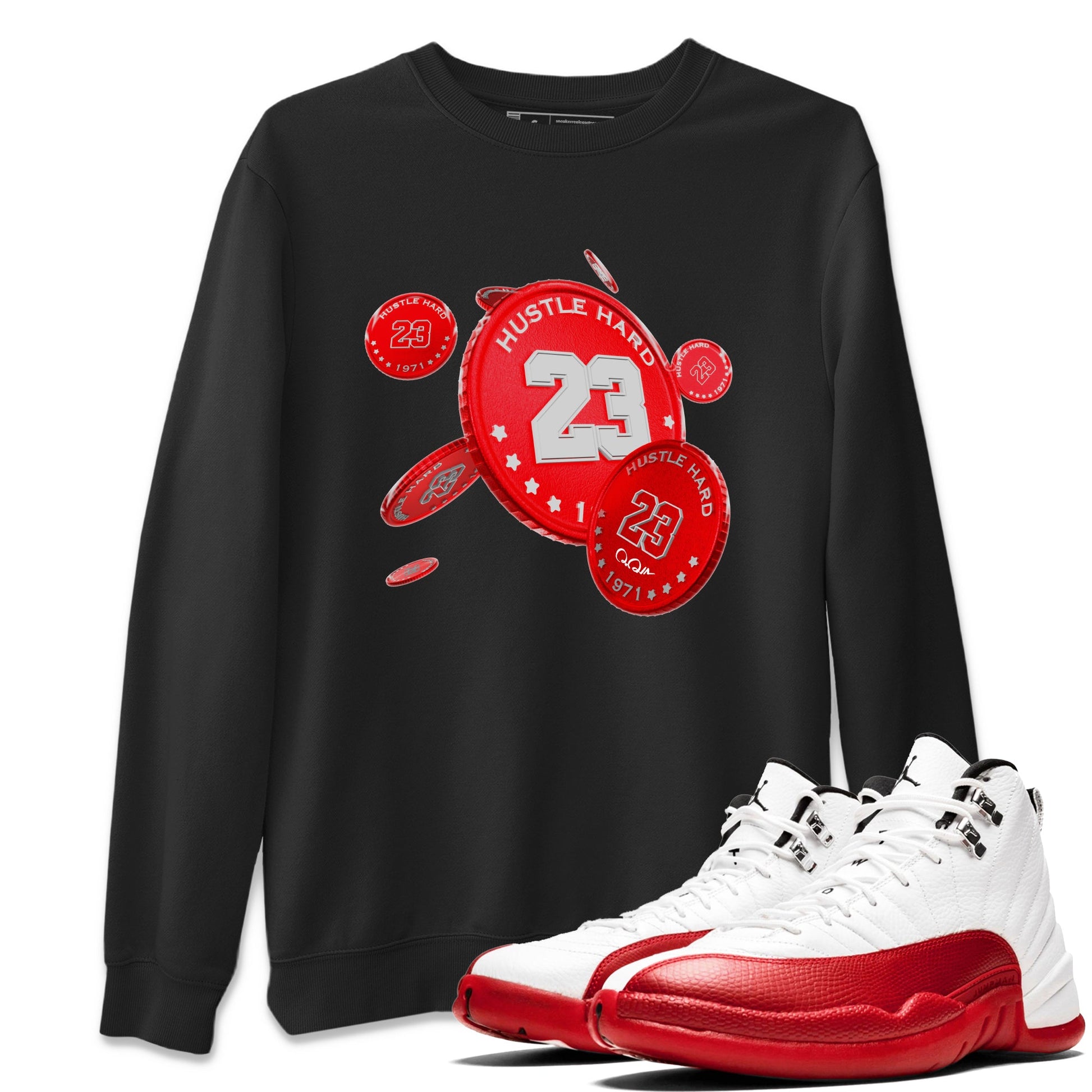 Air Jordan 12 Cherry Sneaker Match Tees Coin Drop Sneaker Tees AJ12 Cherry Sneaker Release Tees Unisex Shirts Black 1