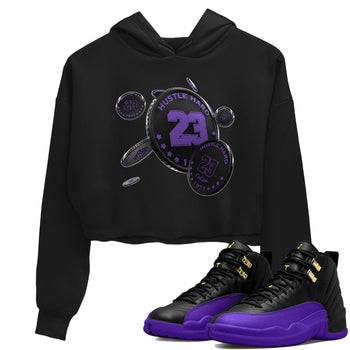 Air Jordan 12 Field Purple Sneaker Match Tees Coin Drop Sneaker Tees AJJordan 12 Lakers Sneaker Release Tees Women's Shirts Black 1