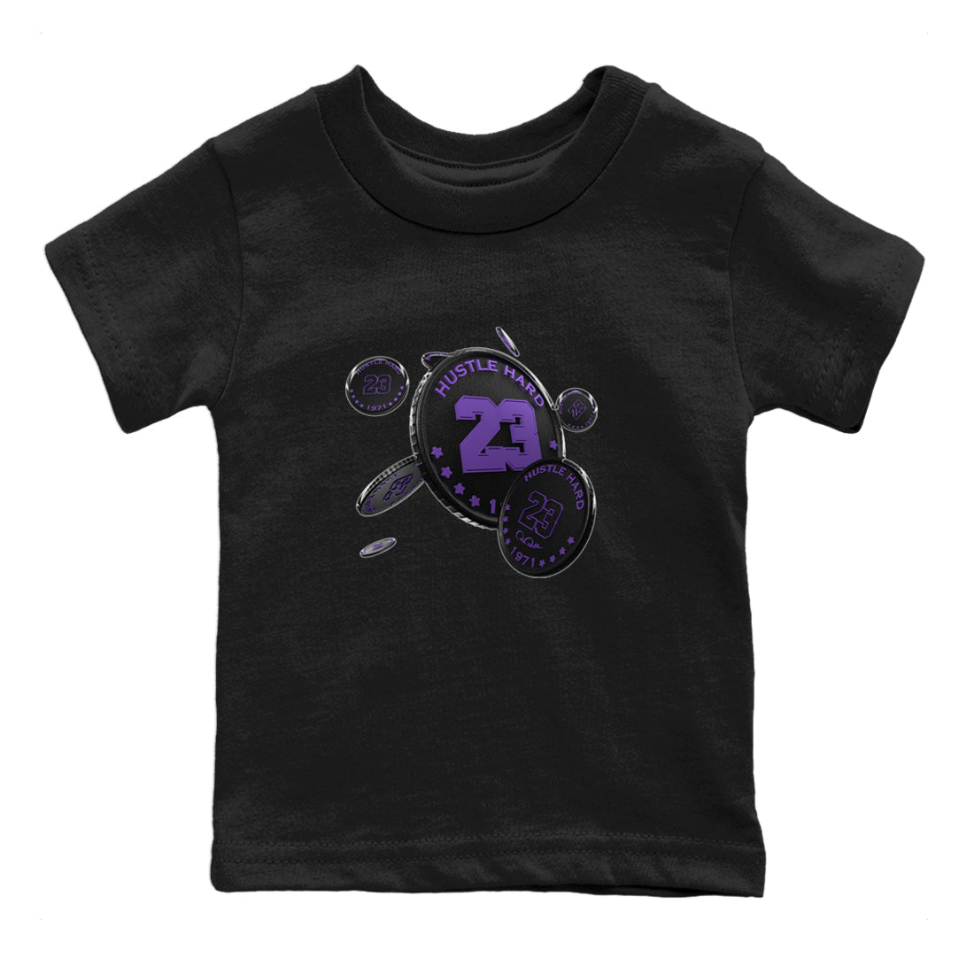 Air Jordan 12 Field Purple Sneaker Match Tees Coin Drop Sneaker Tees AJJordan 12 Lakers Sneaker Release Tees Kids Shirts Black 2