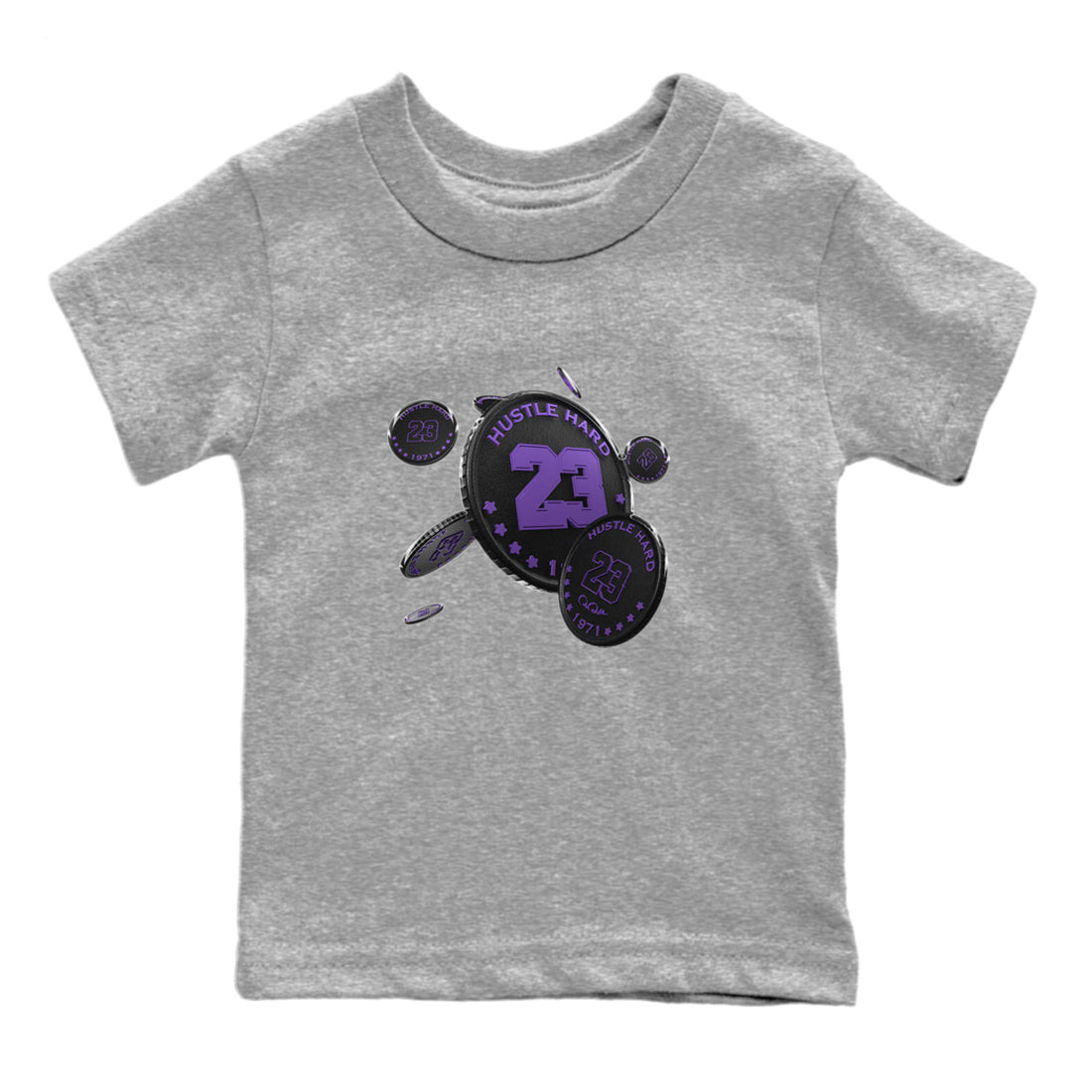 Air Jordan 12 Field Purple Sneaker Match Tees Coin Drop Sneaker Tees AJJordan 12 Lakers Sneaker Release Tees Kids Shirts Heather Grey 2