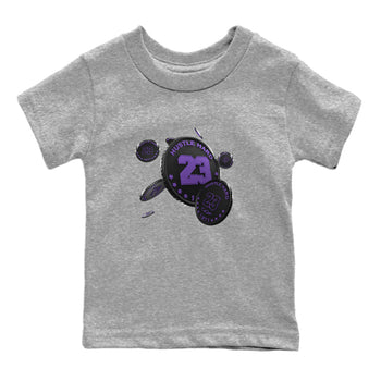 Air Jordan 12 Field Purple Sneaker Match Tees Coin Drop Sneaker Tees AJJordan 12 Lakers Sneaker Release Tees Kids Shirts Heather Grey 2