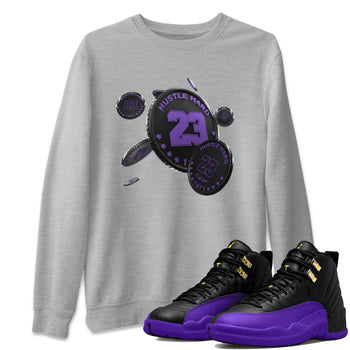 Air Jordan 12 Field Purple Sneaker Match Tees Coin Drop Sneaker Tees AJJordan 12 Lakers Sneaker Release Tees Unisex Shirts Heather Grey 1