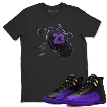 Air Jordan 12 Field Purple Sneaker Match Tees Coin Drop Sneaker Tees AJJordan 12 Lakers Sneaker Release Tees Unisex Shirts Black 1