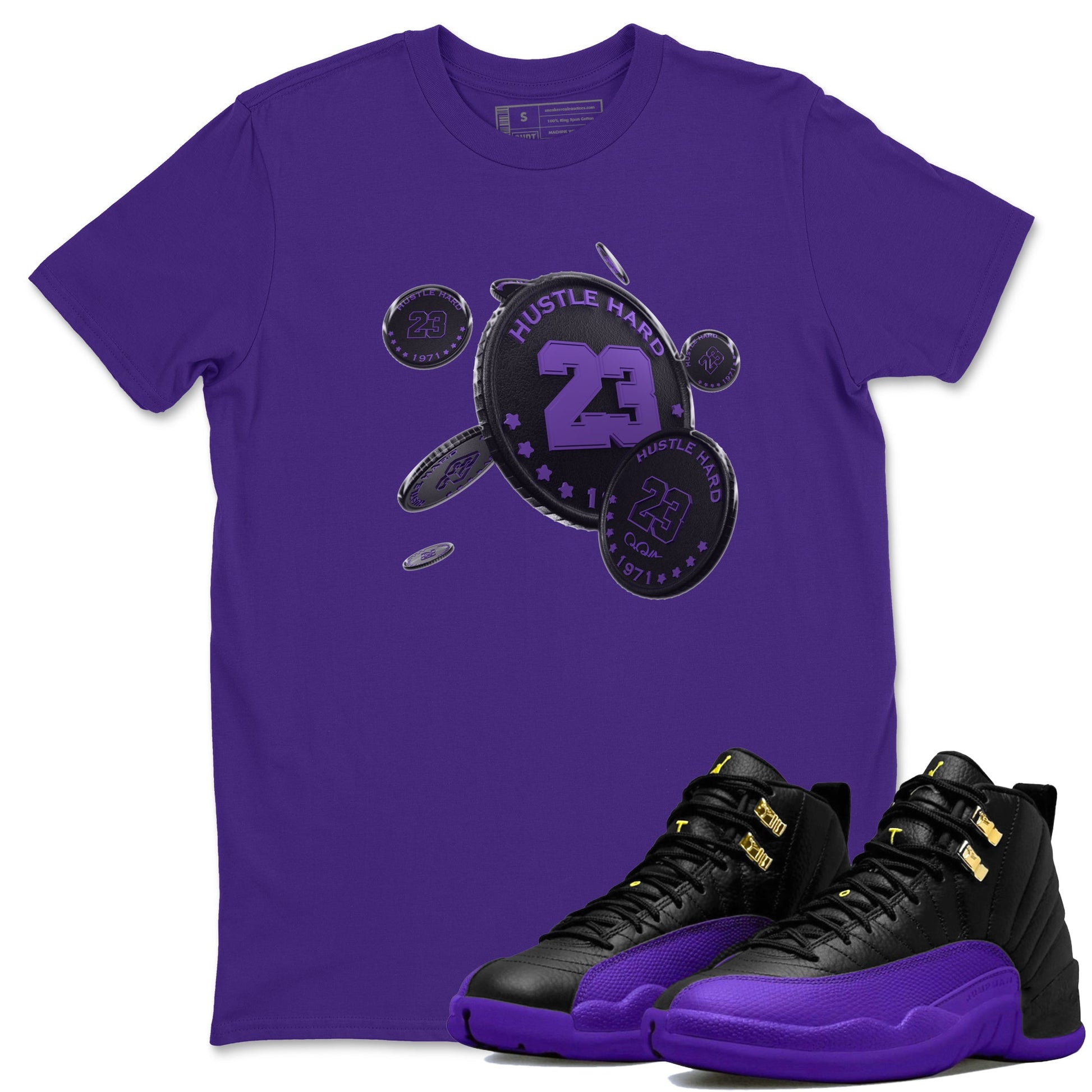 Air Jordan 12 Field Purple Sneaker Match Tees Coin Drop Sneaker Tees AJJordan 12 Lakers Sneaker Release Tees Unisex Shirts Purple 1