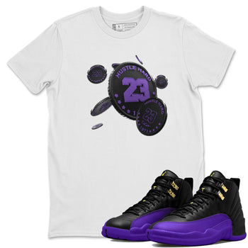 Air Jordan 12 Field Purple Sneaker Match Tees Coin Drop Sneaker Tees AJJordan 12 Lakers Sneaker Release Tees Unisex Shirts White 1