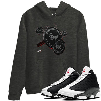 Air Jordan 13 Black Flint Sneaker Match Tees Coin Drop Sneaker Tees AJ13 Retro Black Flint Sneaker Release Tees Unisex Shirts Charcoal Heather 1
