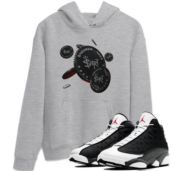 Air Jordan 13 Black Flint Sneaker Match Tees Coin Drop Sneaker Tees AJ13 Retro Black Flint Sneaker Release Tees Unisex Shirts Heather Grey 1