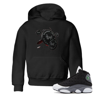 Air Jordan 13 Black Flint Sneaker Match Tees Coin Drop Sneaker Tees AJ13 Retro Black Flint Sneaker Release Tees Kids Shirts Black 1