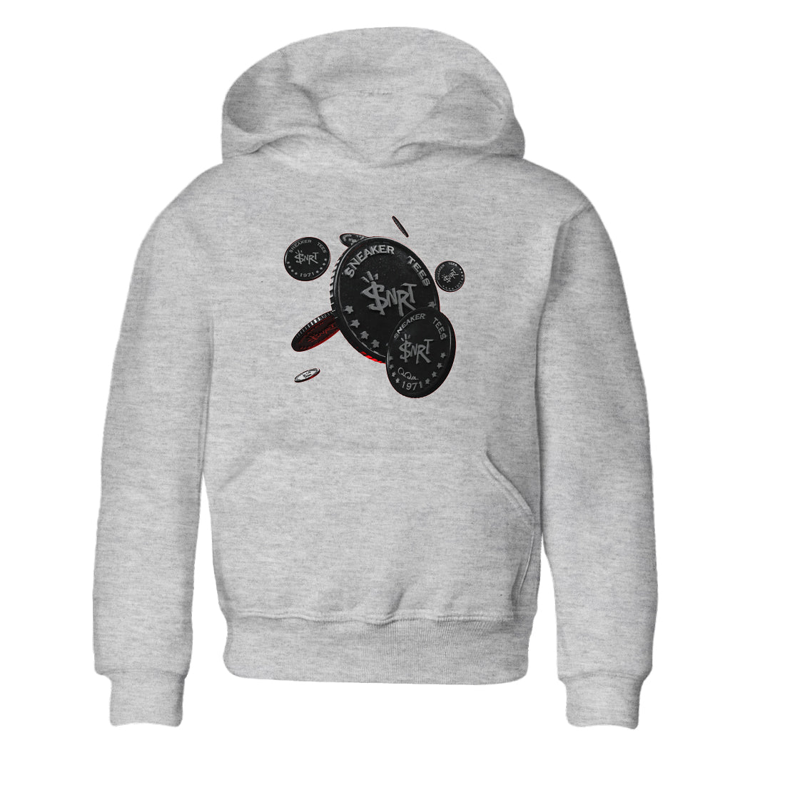 Air Jordan 13 Black Flint Sneaker Match Tees Coin Drop Sneaker Tees AJ13 Retro Black Flint Sneaker Release Tees Kids Shirts Heather Grey 2