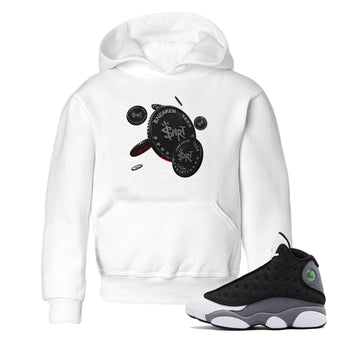 Air Jordan 13 Black Flint Sneaker Match Tees Coin Drop Sneaker Tees AJ13 Retro Black Flint Sneaker Release Tees Kids Shirts White 1