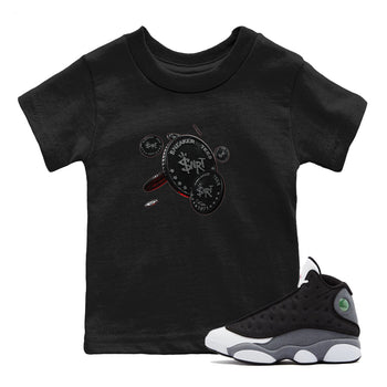 Air Jordan 13 Black Flint Sneaker Match Tees Coin Drop Sneaker Tees AJ13 Retro Black Flint Sneaker Release Tees Kids Shirts Black 1
