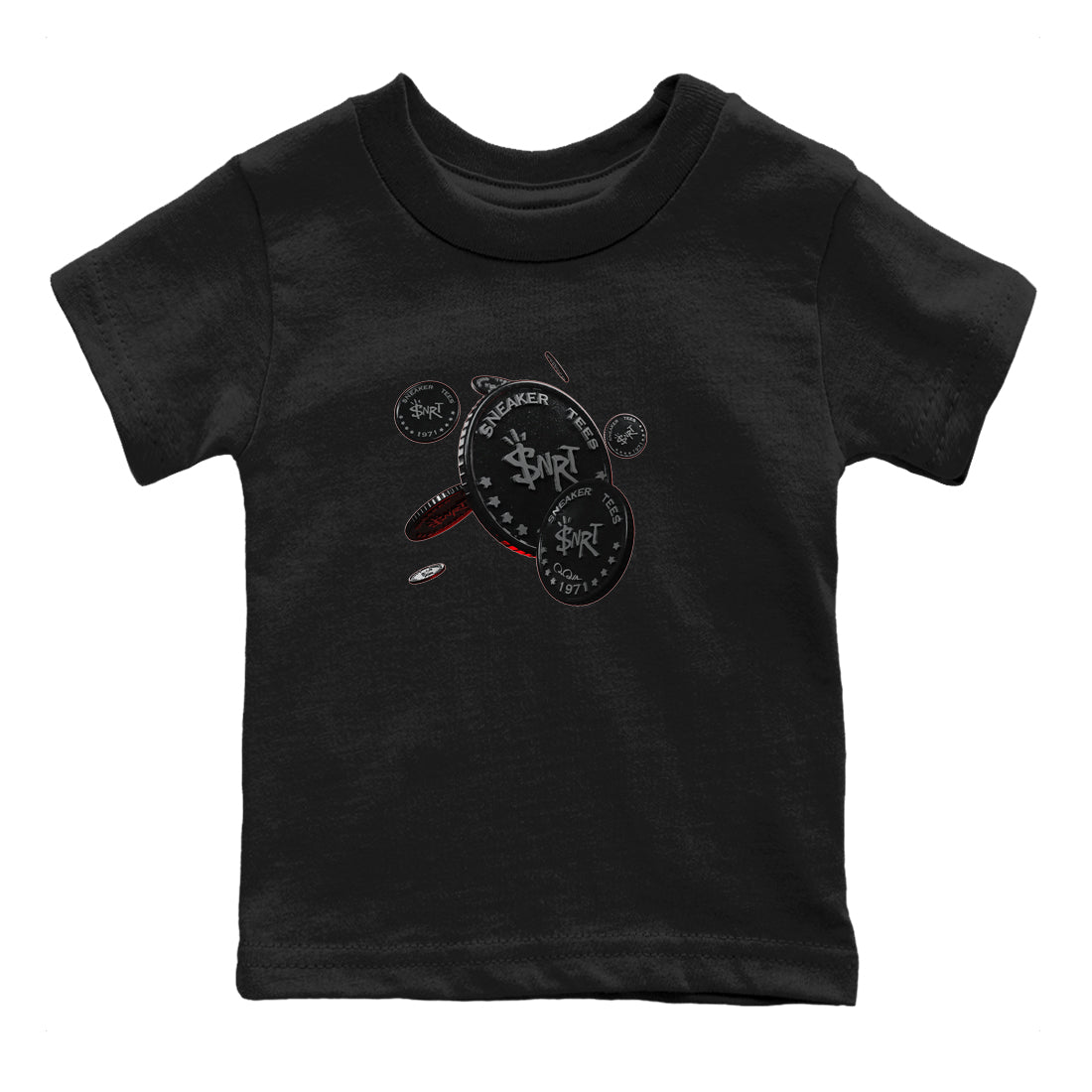 Air Jordan 13 Black Flint Sneaker Match Tees Coin Drop Sneaker Tees AJ13 Retro Black Flint Sneaker Release Tees Kids Shirts Black 2