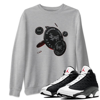 Air Jordan 13 Black Flint Sneaker Match Tees Coin Drop Sneaker Tees AJ13 Retro Black Flint Sneaker Release Tees Unisex Shirts Heather Grey 1