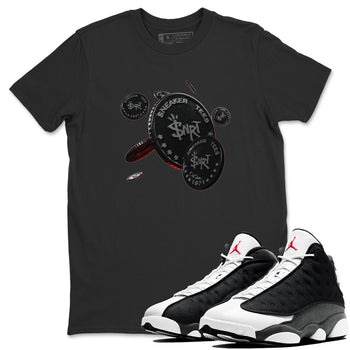 Air Jordan 13 Black Flint Sneaker Match Tees Coin Drop Sneaker Tees AJ13 Retro Black Flint Sneaker Release Tees Unisex Shirts Black 1