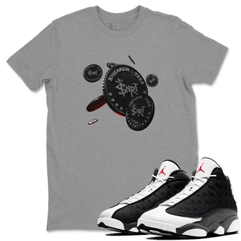 Air Jordan 13 Black Flint Sneaker Match Tees Coin Drop Sneaker Tees AJ13 Retro Black Flint Sneaker Release Tees Unisex Shirts Heather Grey 1