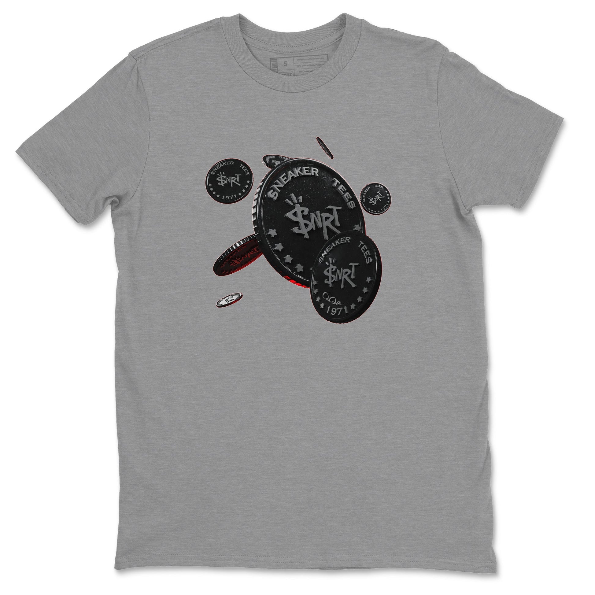 Air Jordan 13 Black Flint Sneaker Match Tees Coin Drop Sneaker Tees AJ13 Retro Black Flint Sneaker Release Tees Unisex Shirts Heather Grey 2