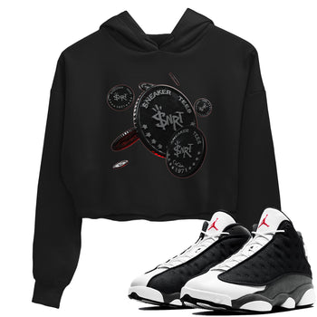 Air Jordan 13 Black Flint Sneaker Match Tees Coin Drop Sneaker Tees AJ13 Retro Black Flint Sneaker Release Tees Women's Shirts Black 1