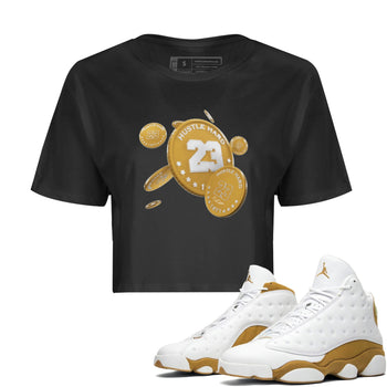 Air Jordan 13 Wheat Sneaker Match Tees Coin Drop Sneaker Tees AJ13 Wheat Sneaker Release Tees Women's Shirts Black 1