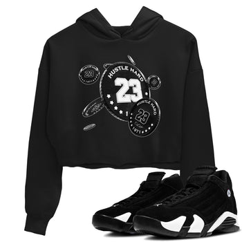 14s Panda shirt to match jordans Coin Drop sneaker tees Air Jordan 14 Panda SNRT Sneaker Release Tees Black 1 Crop T-Shirt
