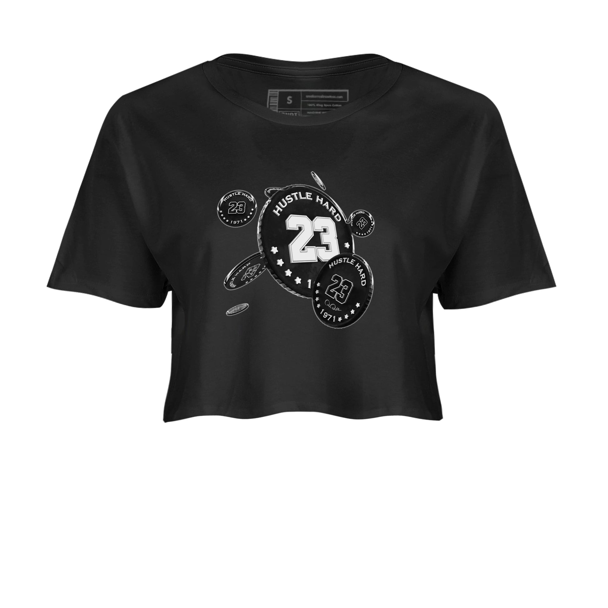 14s Panda shirt to match jordans Coin Drop sneaker tees Air Jordan 14 Panda SNRT Sneaker Release Tees Black 2 Crop T-Shirt