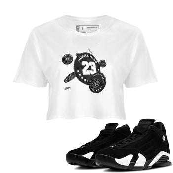 14s Panda shirt to match jordans Coin Drop sneaker tees Air Jordan 14 Panda SNRT Sneaker Release Tees White 1 Crop T-Shirt