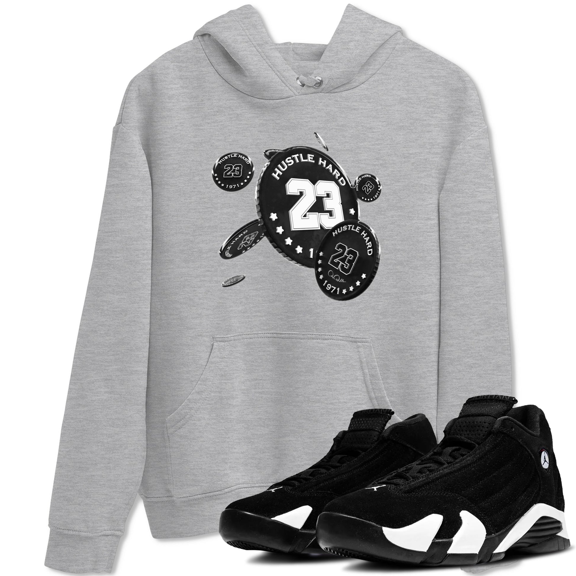 14s Panda shirt to match jordans Coin Drop sneaker tees Air Jordan 14 Panda SNRT Sneaker Release Tees Unisex Heather Grey 1 T-Shirt