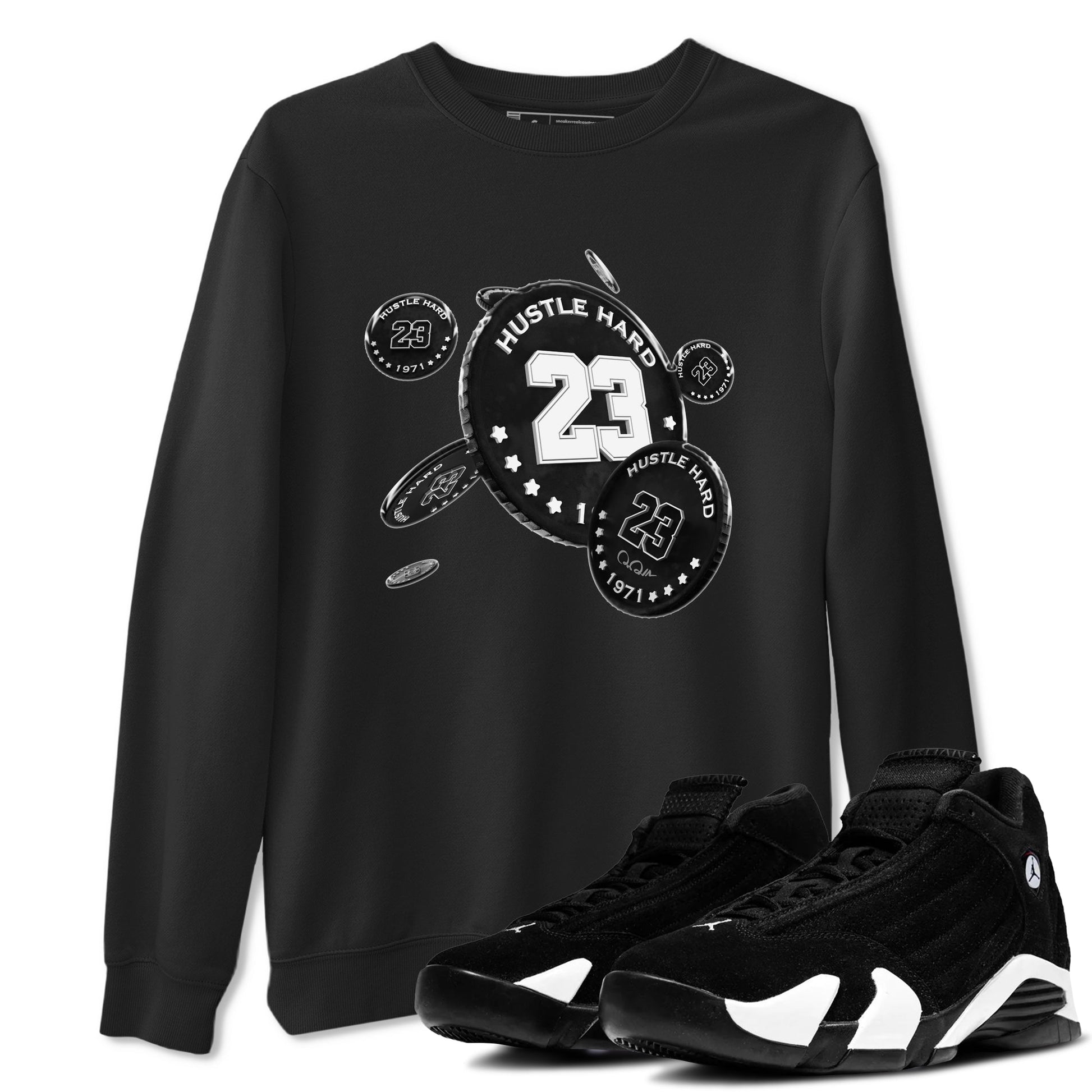 14s Panda shirt to match jordans Coin Drop sneaker tees Air Jordan 14 Panda SNRT Sneaker Release Tees Unisex Black 1 T-Shirt